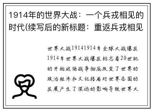 1914年的世界大战：一个兵戎相见的时代(续写后的新标题：重返兵戎相见的世界：继1914年的大战之后)
